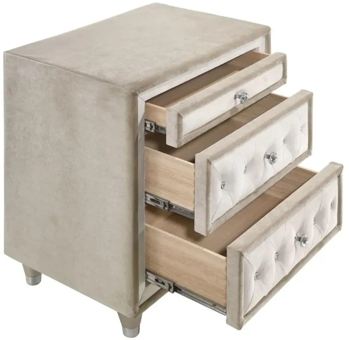 Antonella 3-drawer Upholstered Nightstand Ivory and Camel