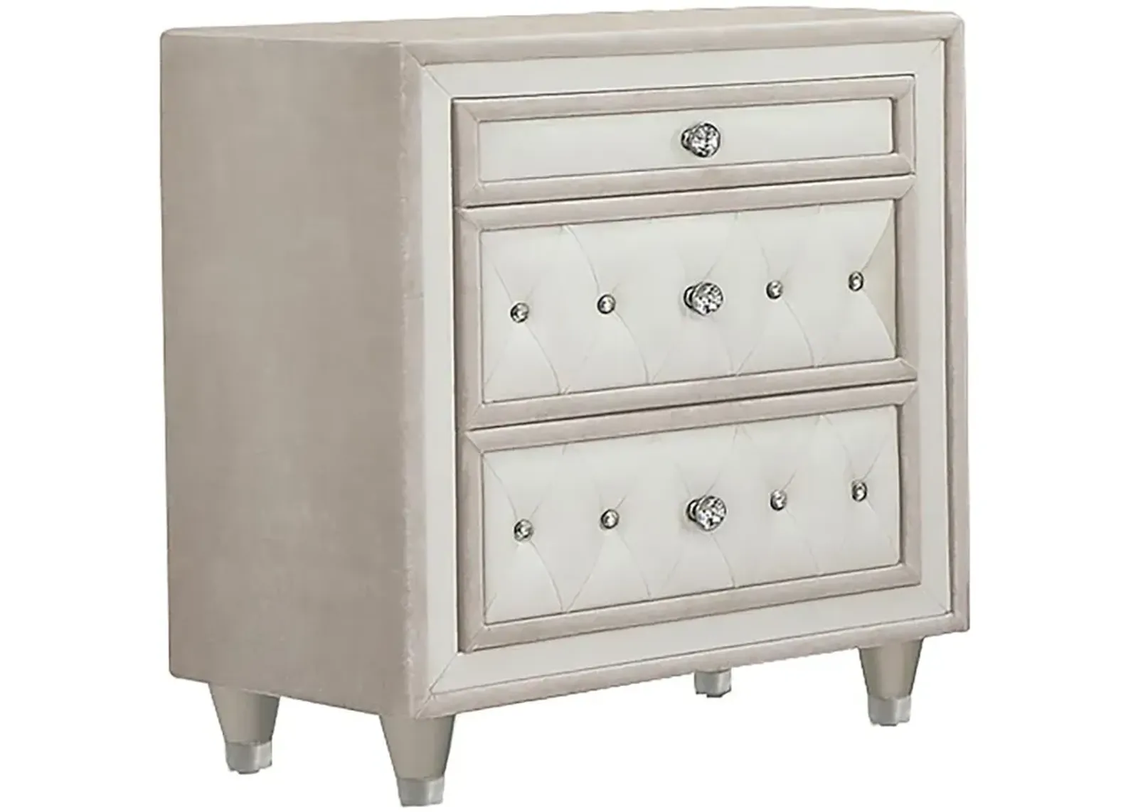 Antonella 3-drawer Upholstered Nightstand Ivory and Camel