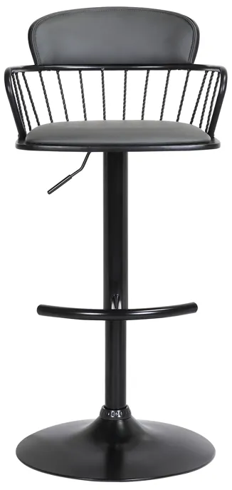 Nash Adjustable Black Wood Bar Stool in Gray Faux Leather with Black Metal