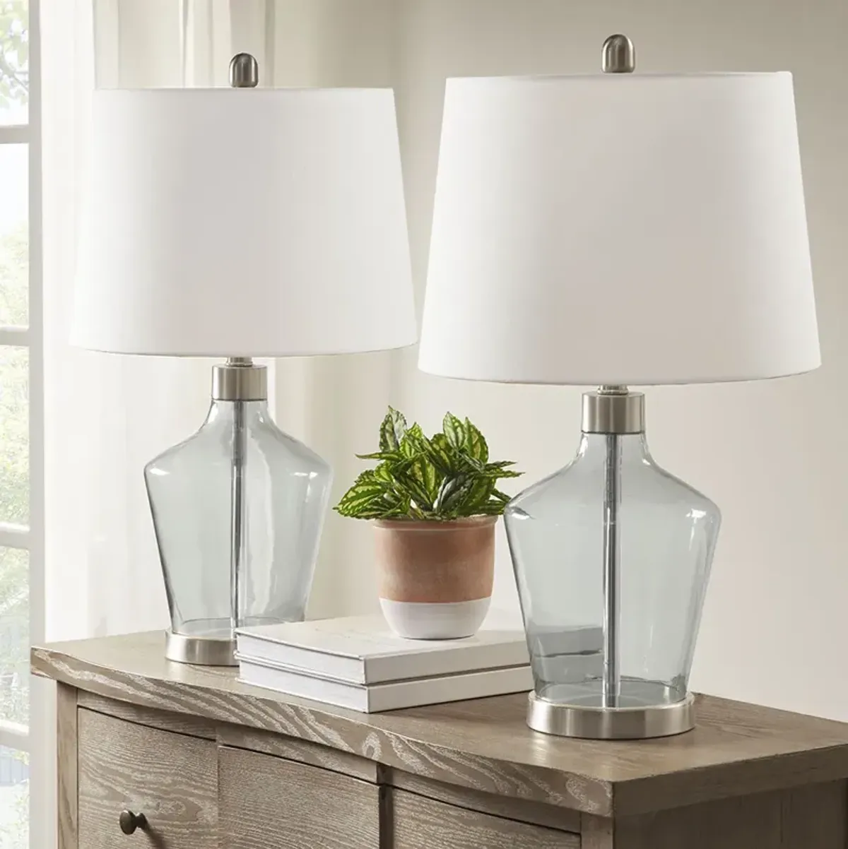 510 Design Harmony Grey Angular Glass Table Lamp, Set of 2