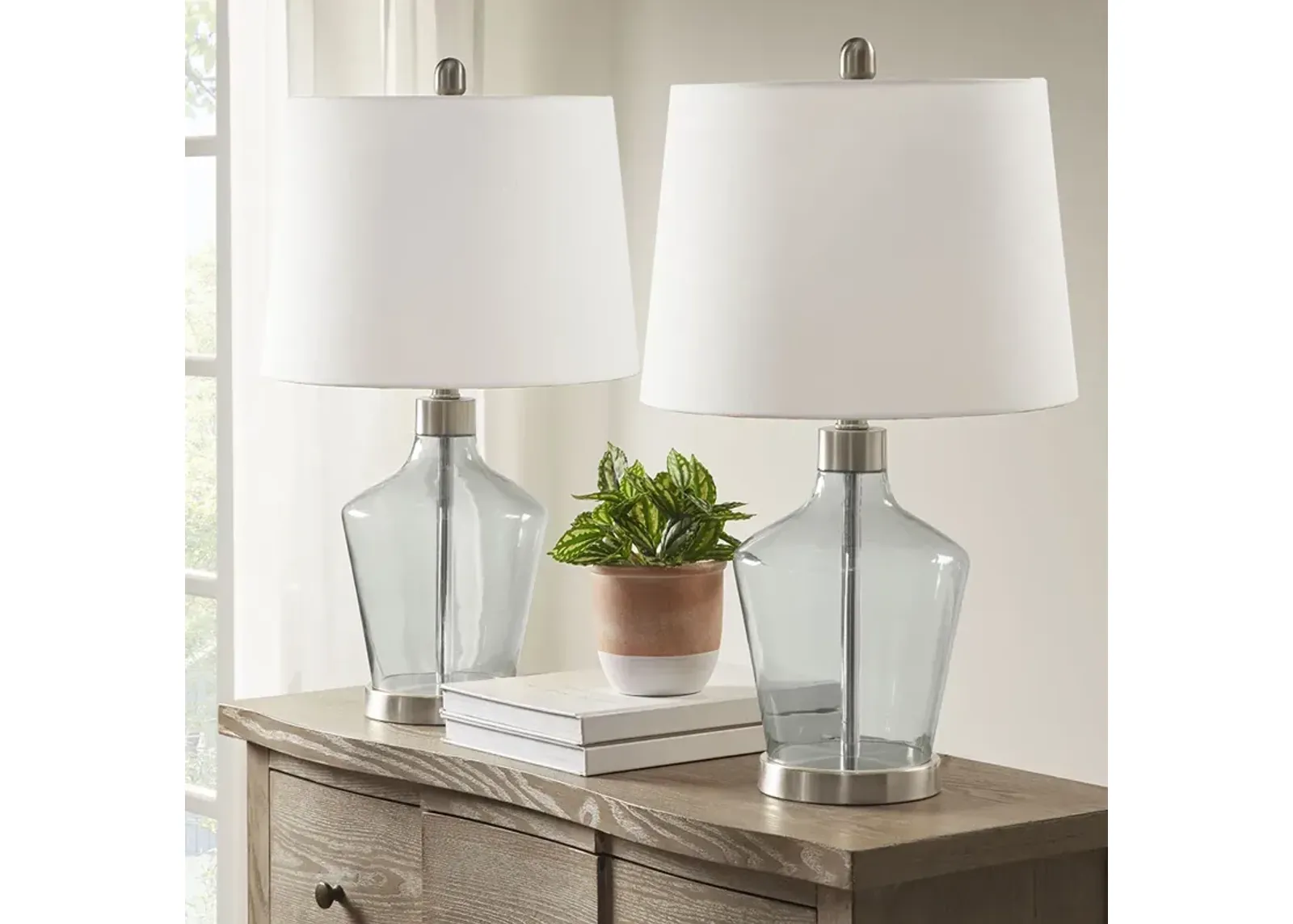 510 Design Harmony Grey Angular Glass Table Lamp, Set of 2