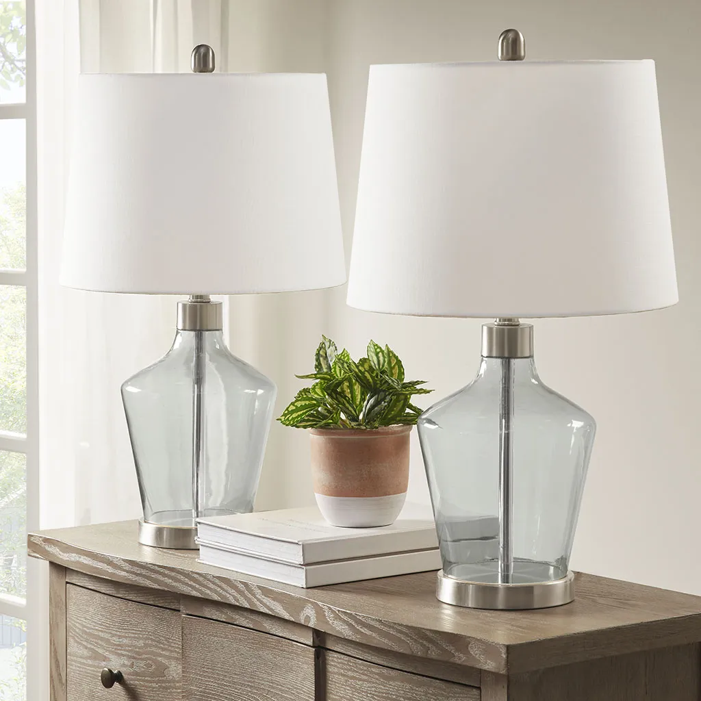 510 Design Harmony Grey Angular Glass Table Lamp, Set of 2