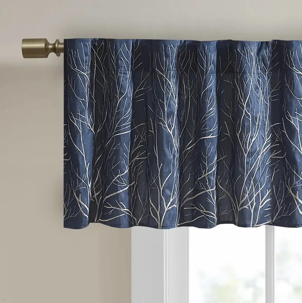 Madison Park Andora Navy Faux Silk Embroidered Window Valance