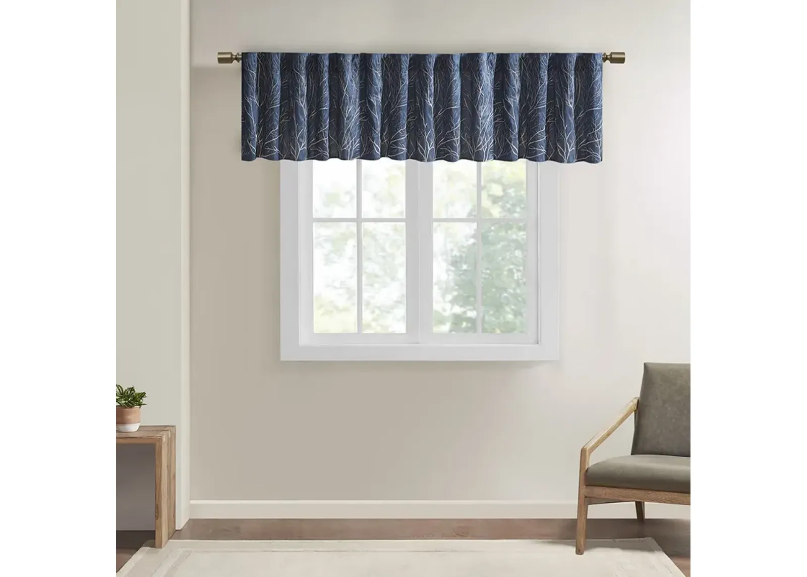 Madison Park Andora Navy Faux Silk Embroidered Window Valance