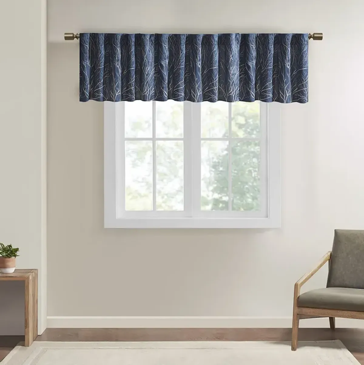 Madison Park Andora Navy Faux Silk Embroidered Window Valance