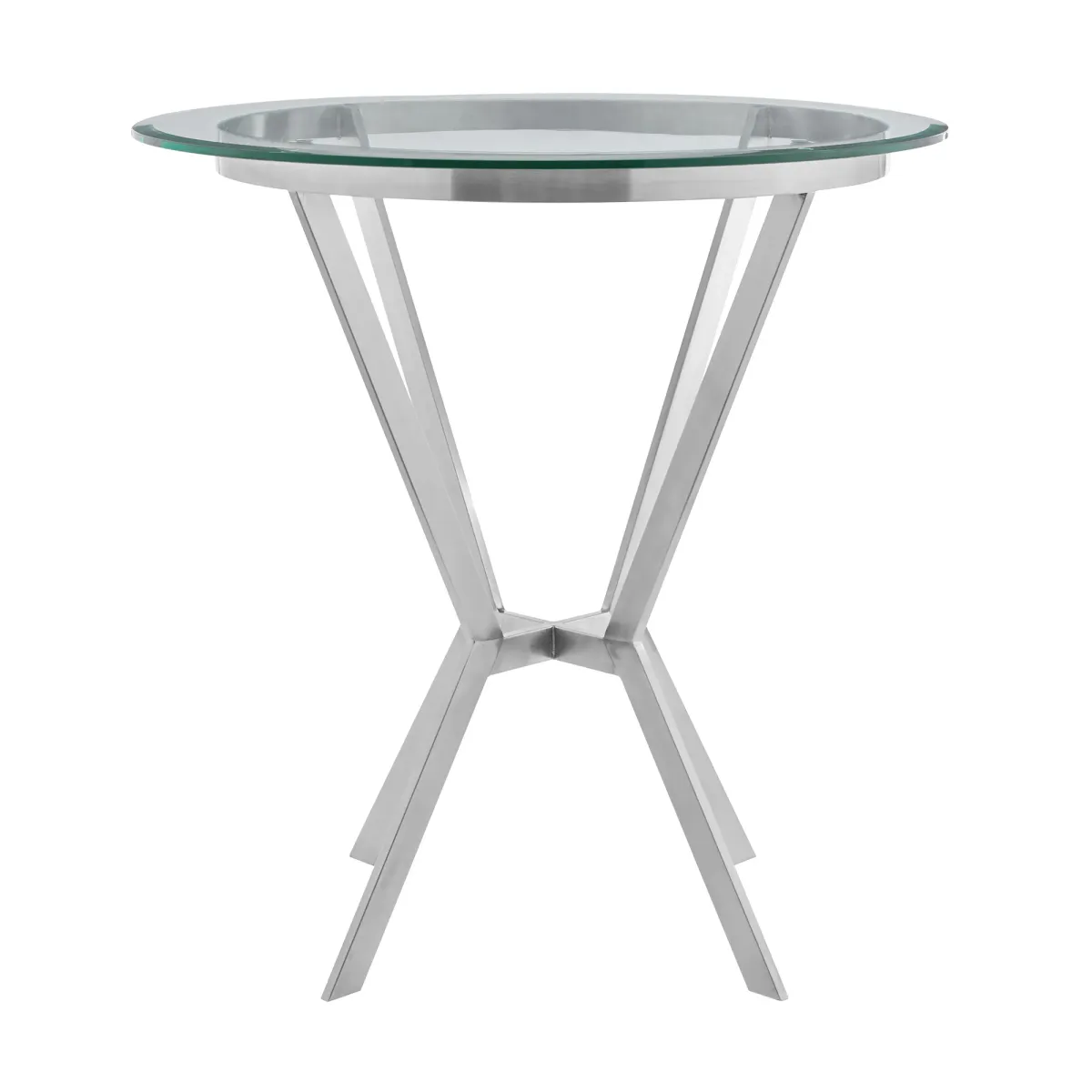 Naomi Round Glass and Brushed Stainless Steel Bar Table