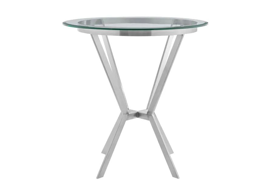 Naomi Round Glass and Brushed Stainless Steel Bar Table