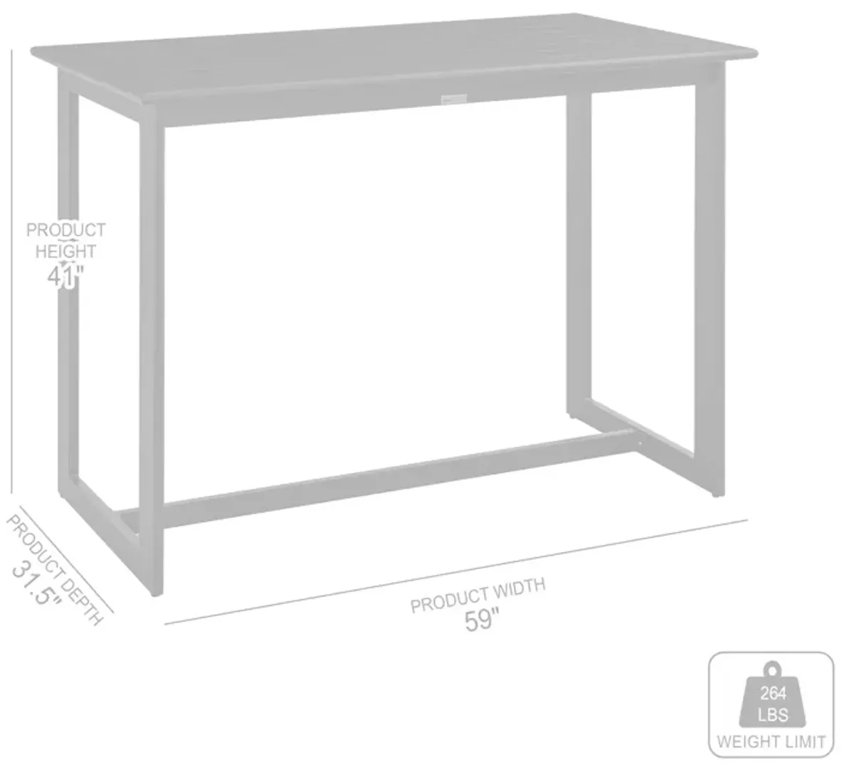 Cayman Outdoor Patio Bar Height Dining Table in Aluminum