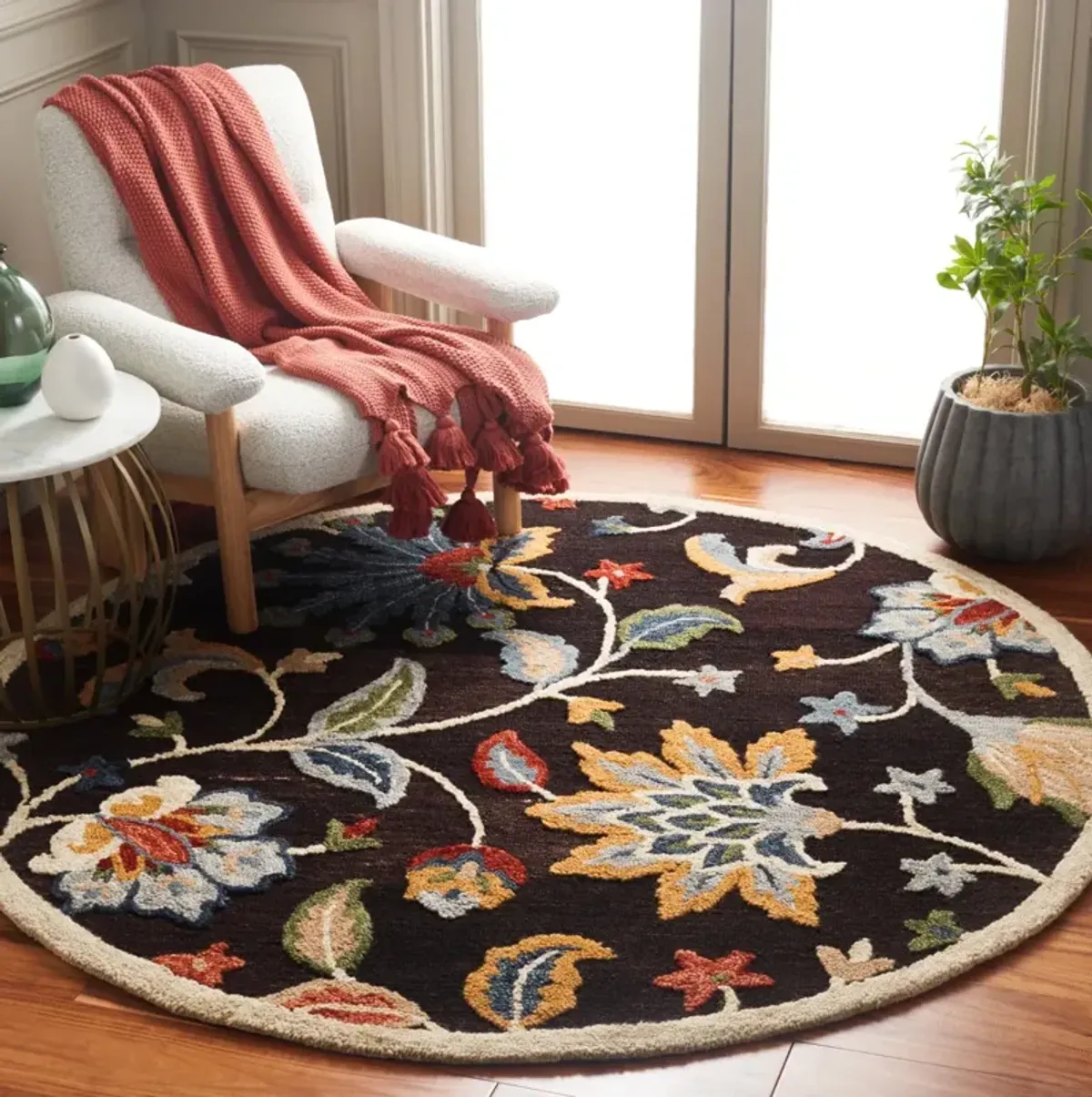 BLOSSOM 568 BROWN  6' x 6' Round Round Rug