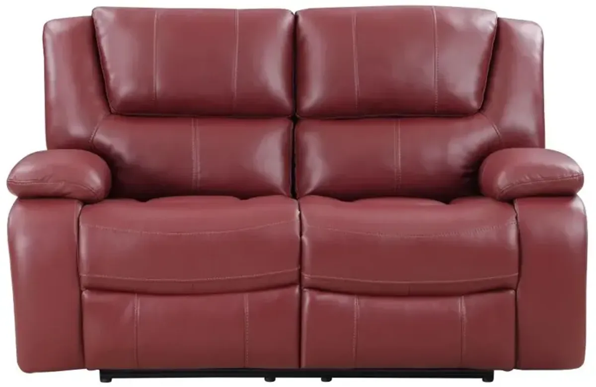 Camila Upholstered Motion Reclining Loveseat Red Faux Leather