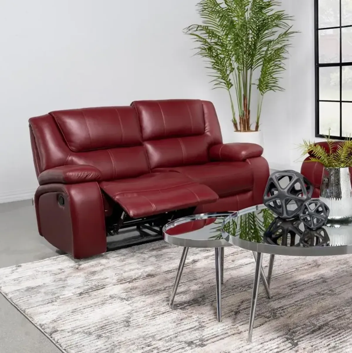 Camila Upholstered Motion Reclining Loveseat Red Faux Leather