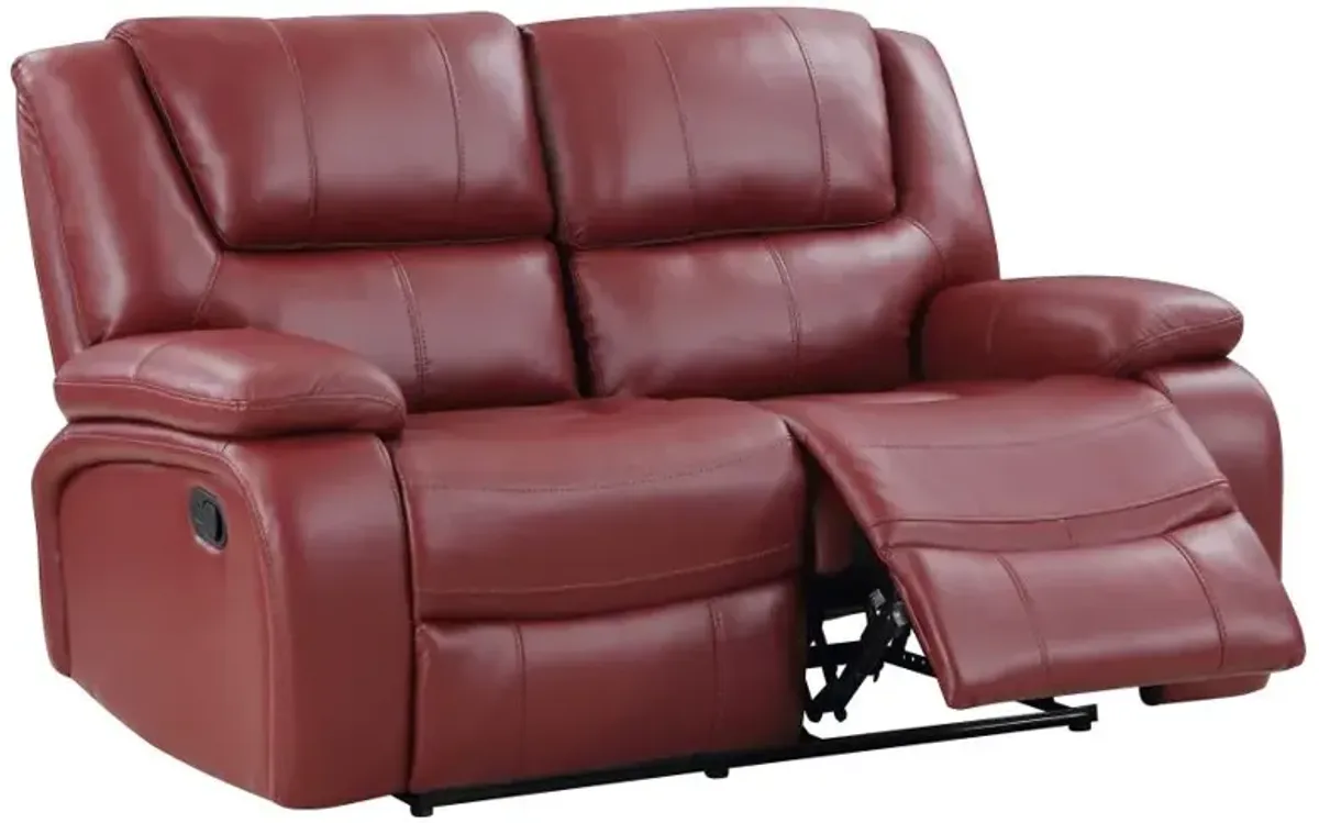 Camila Upholstered Motion Reclining Loveseat Red Faux Leather