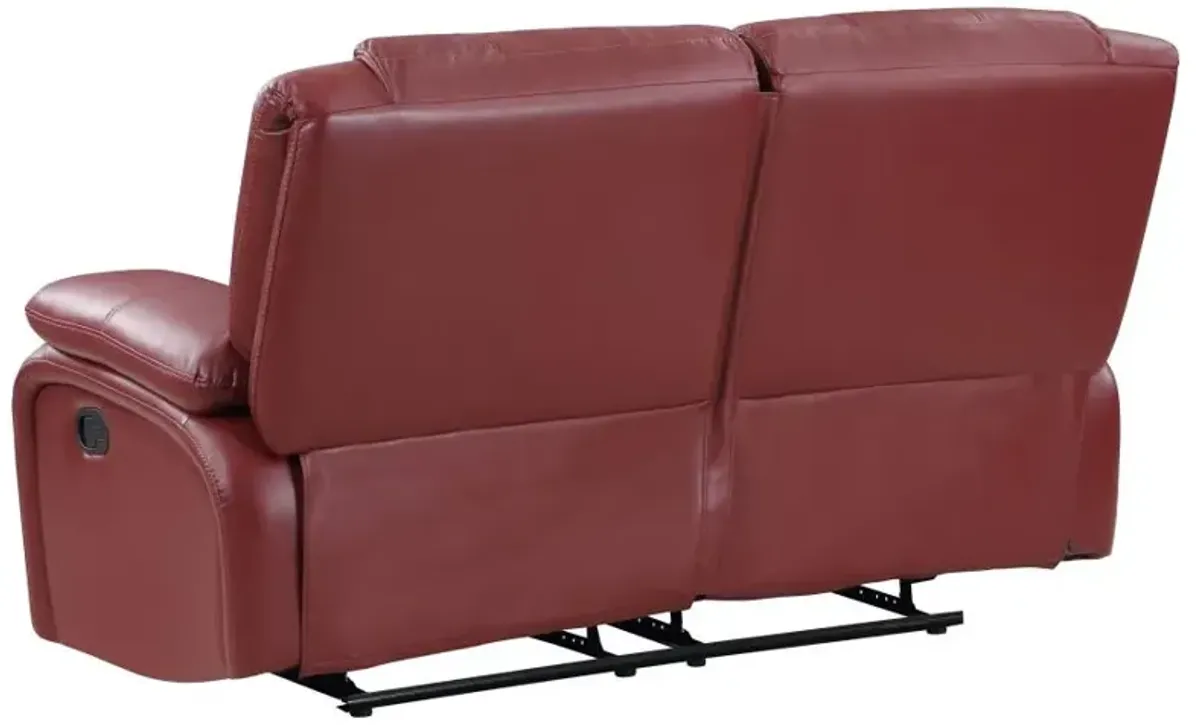 Camila Upholstered Motion Reclining Loveseat Red Faux Leather