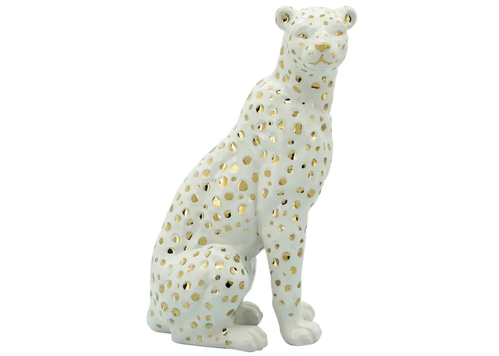 11" Sitting Leopard, White/gold