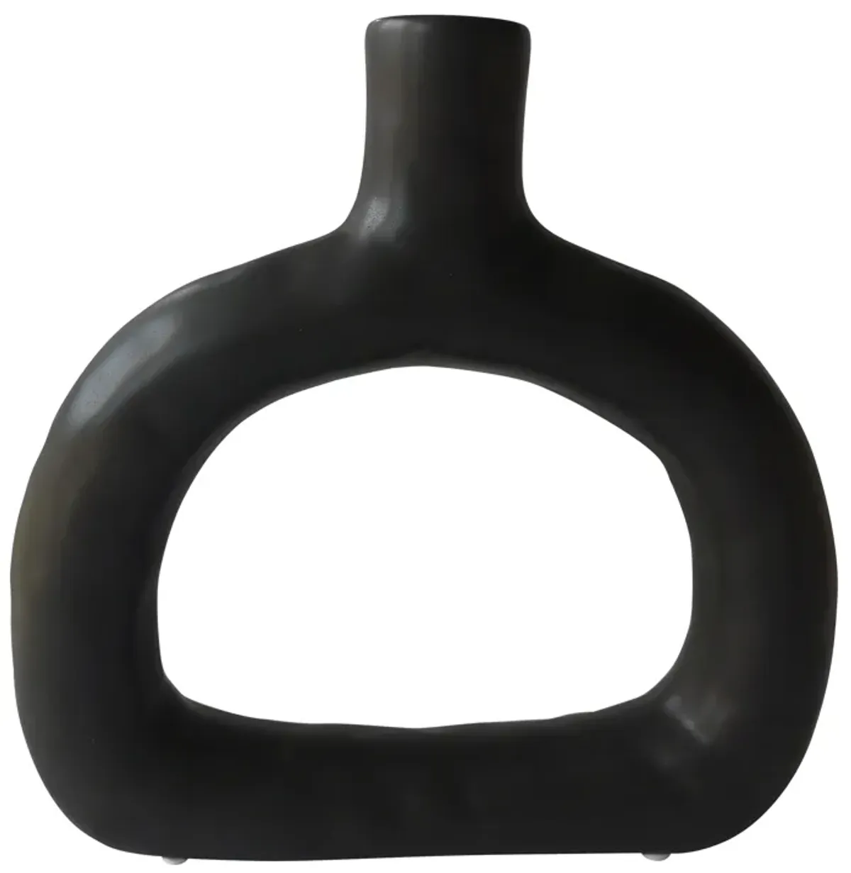 Cer 8" Textured Wide Cut-out Vase, Black