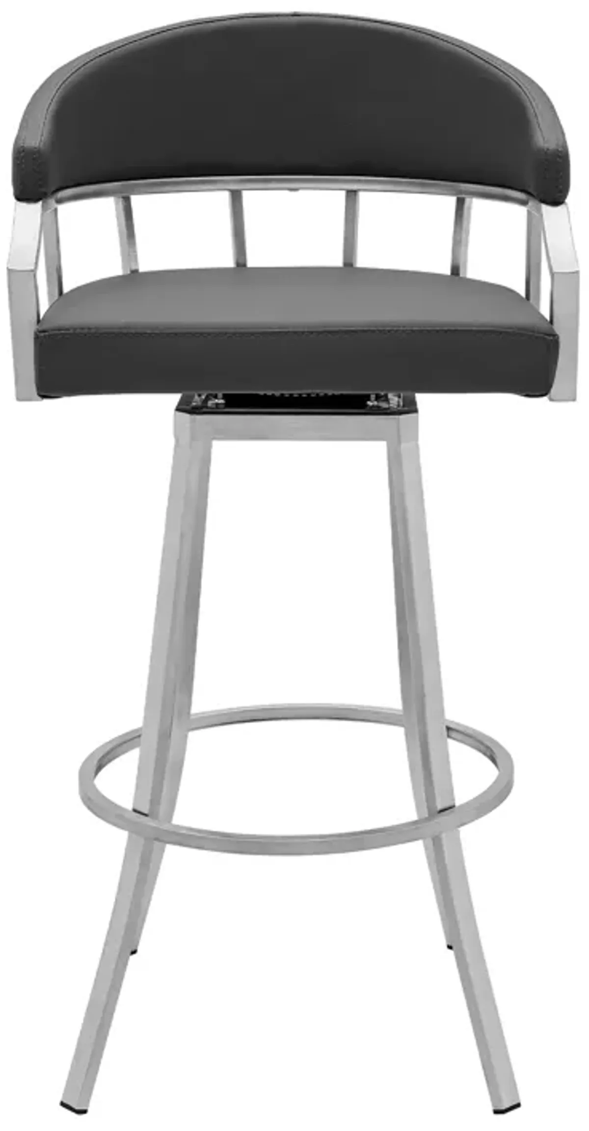 Valerie 30" Bar Height Swivel Modern Faux Leather Bar and Counter Stool in Brushed Stainless Steel Finish