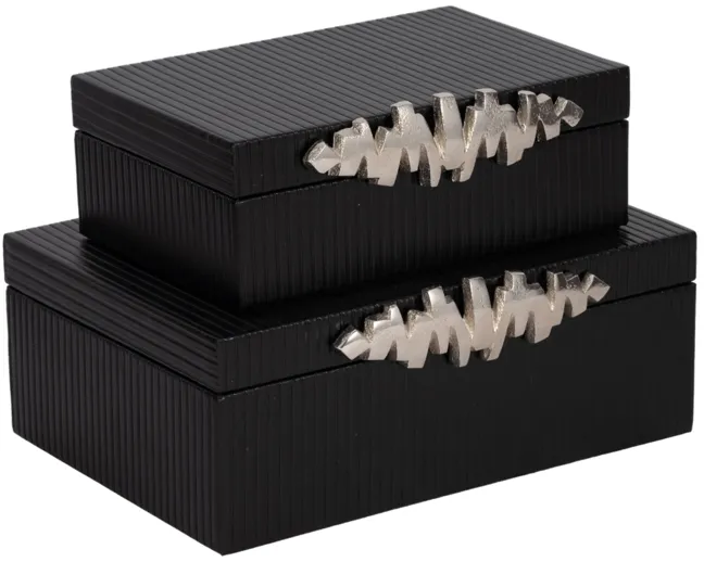 S/2 9/11" Boxes With Lines & Silver Handle, Black