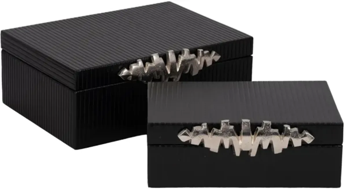 S/2 9/11" Boxes With Lines & Silver Handle, Black