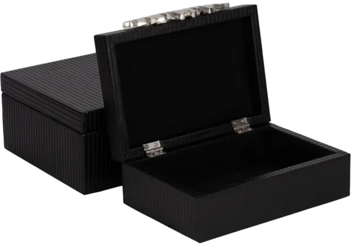 S/2 9/11" Boxes With Lines & Silver Handle, Black