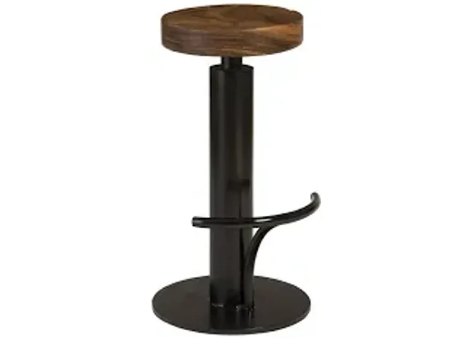 black iron bar stool, swivel seat, chamcha wood, natural