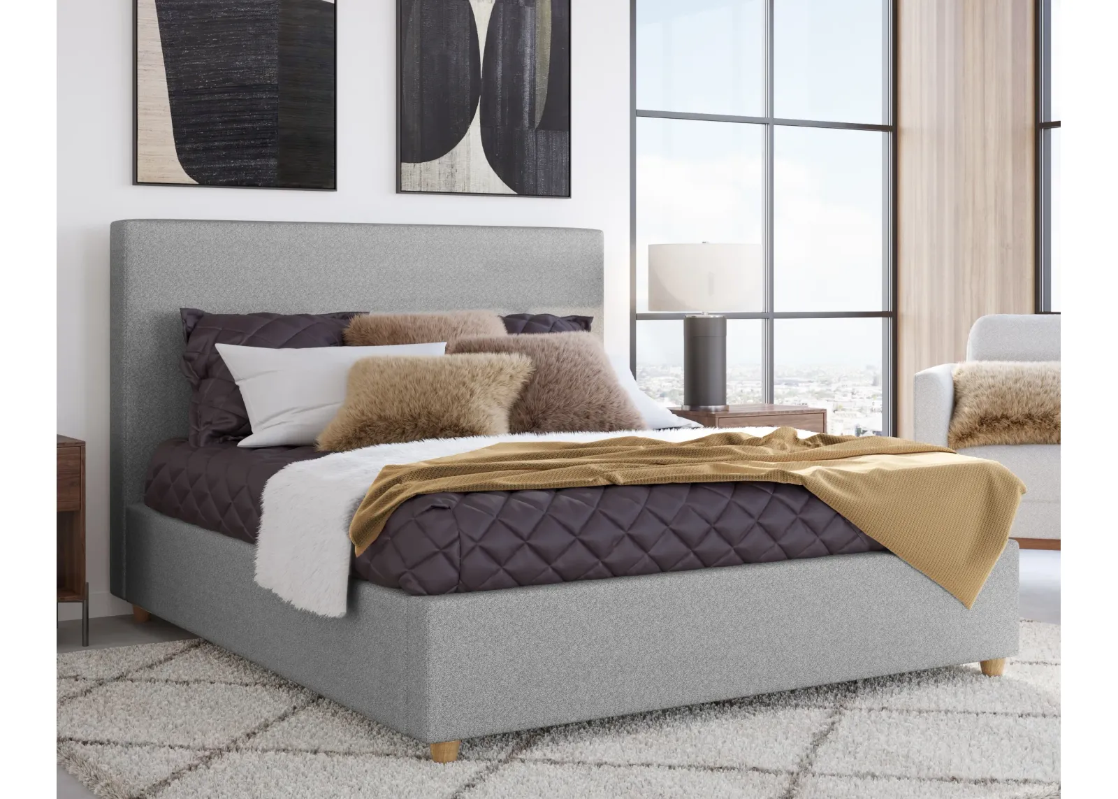 Olivia Upholstered Queen-size Bed in Pewter