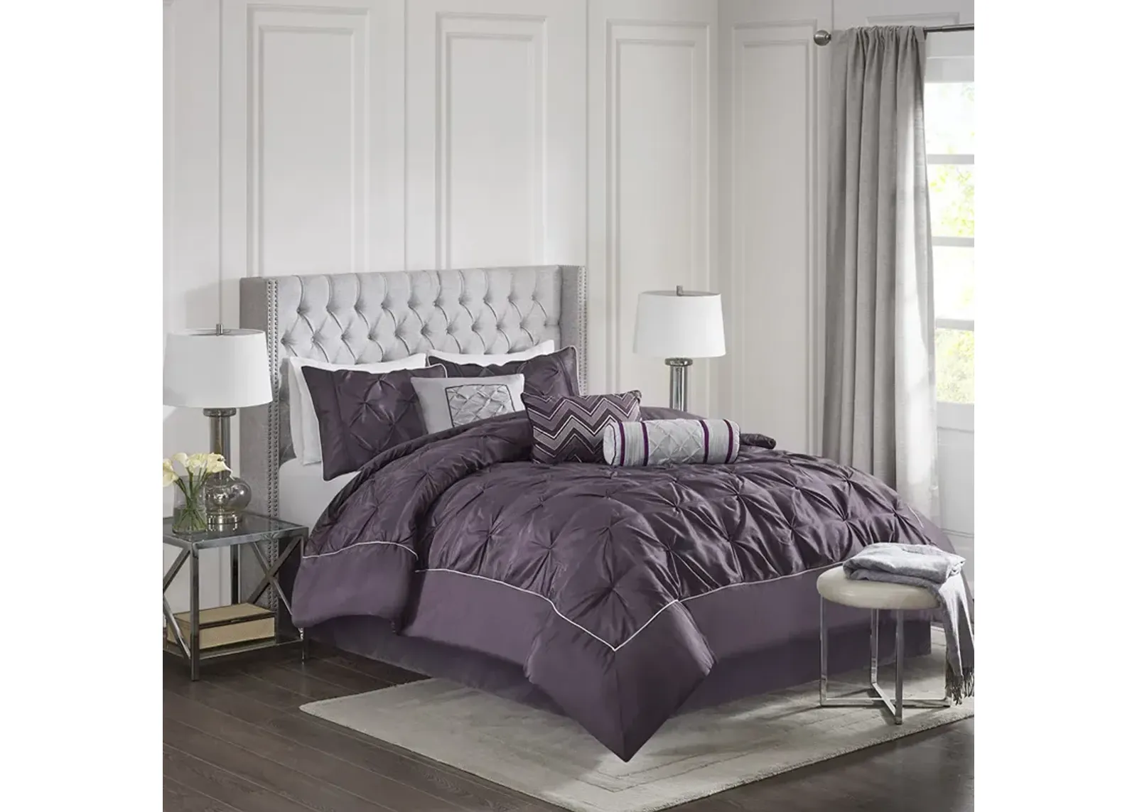 Madison Park Laurel Plum 7 Piece Tufted Comforter Set