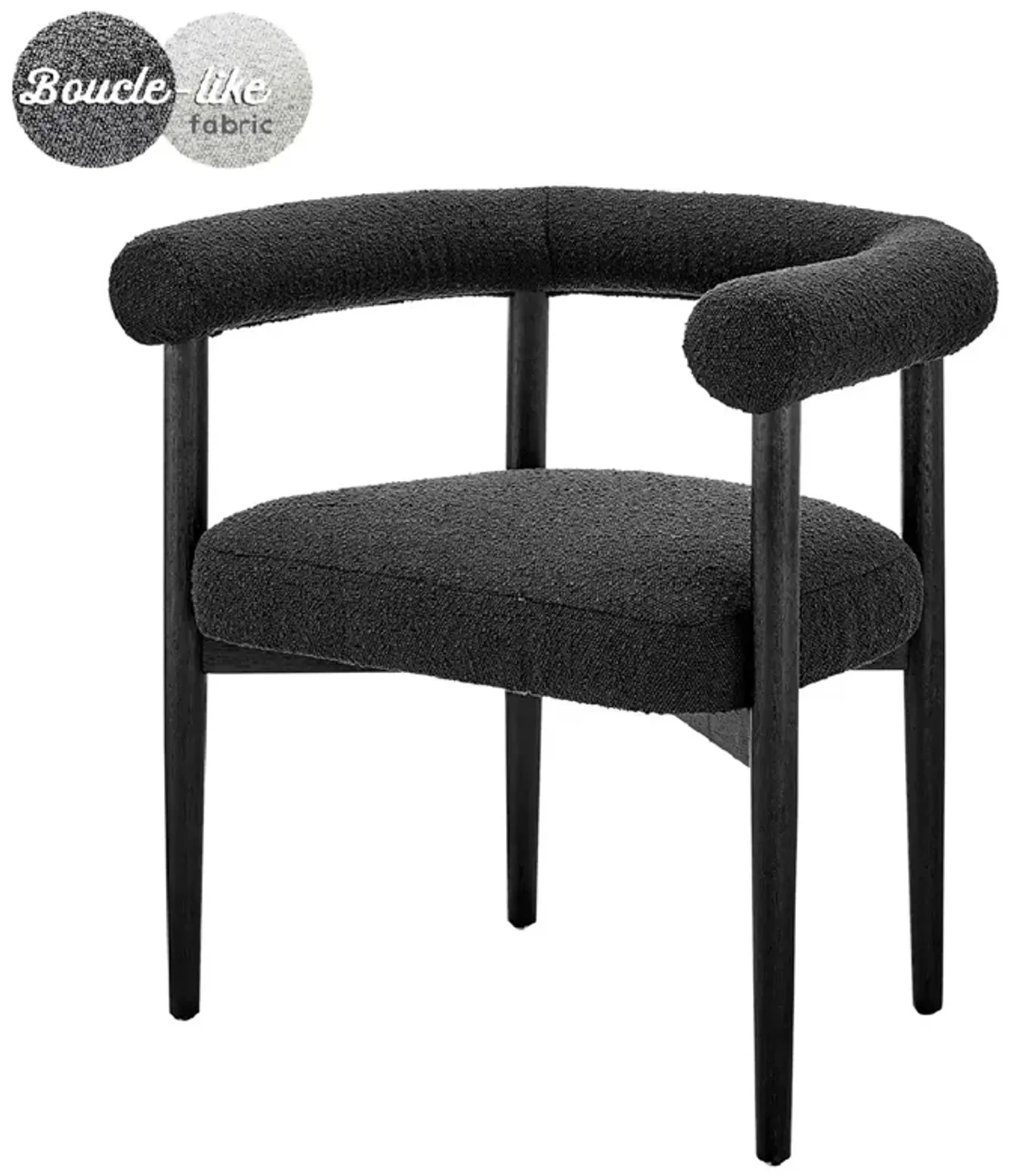 Keanu Fabric Dining Side Chair Black Legs, Boucle Black 