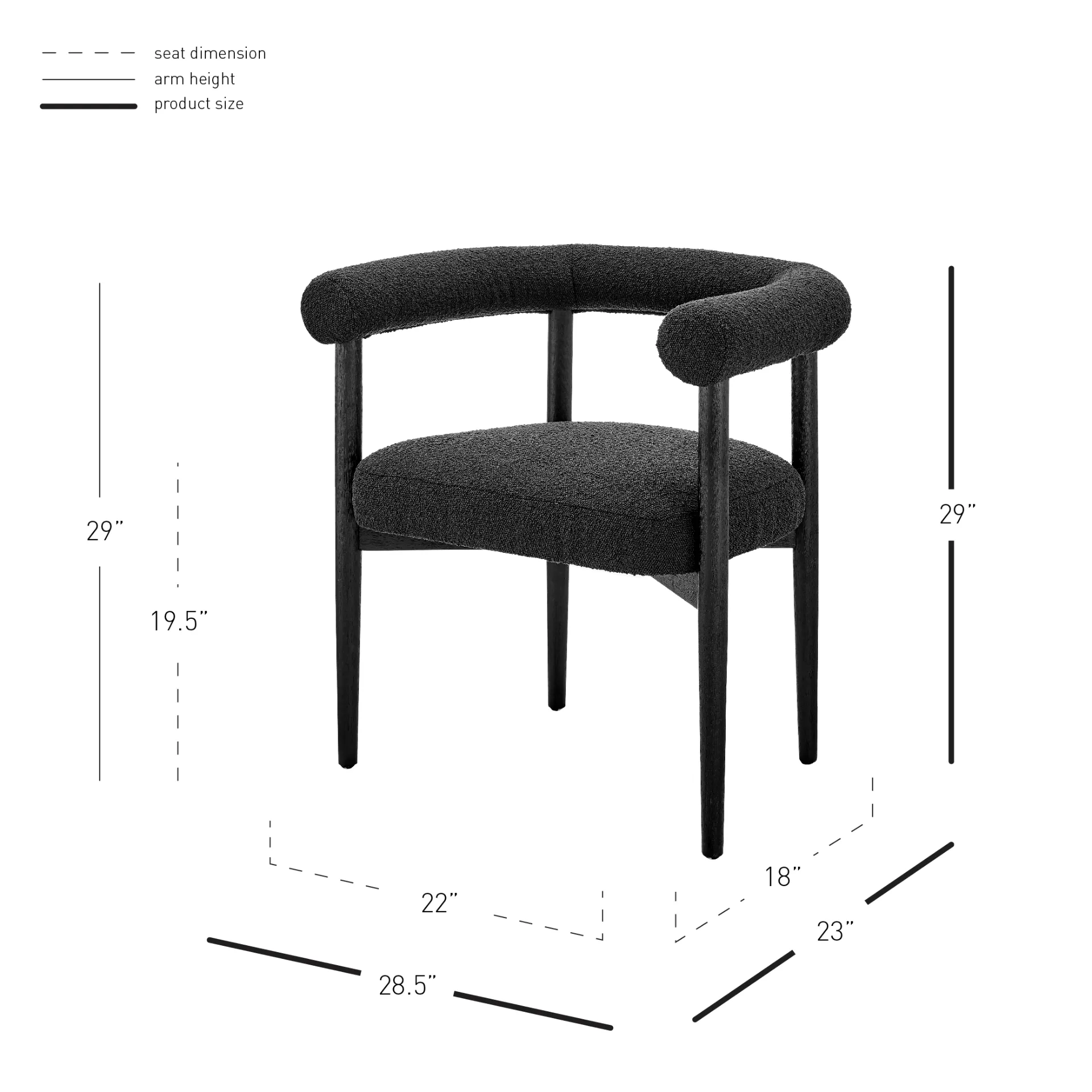 Keanu Fabric Dining Side Chair Black Legs, Boucle Black 