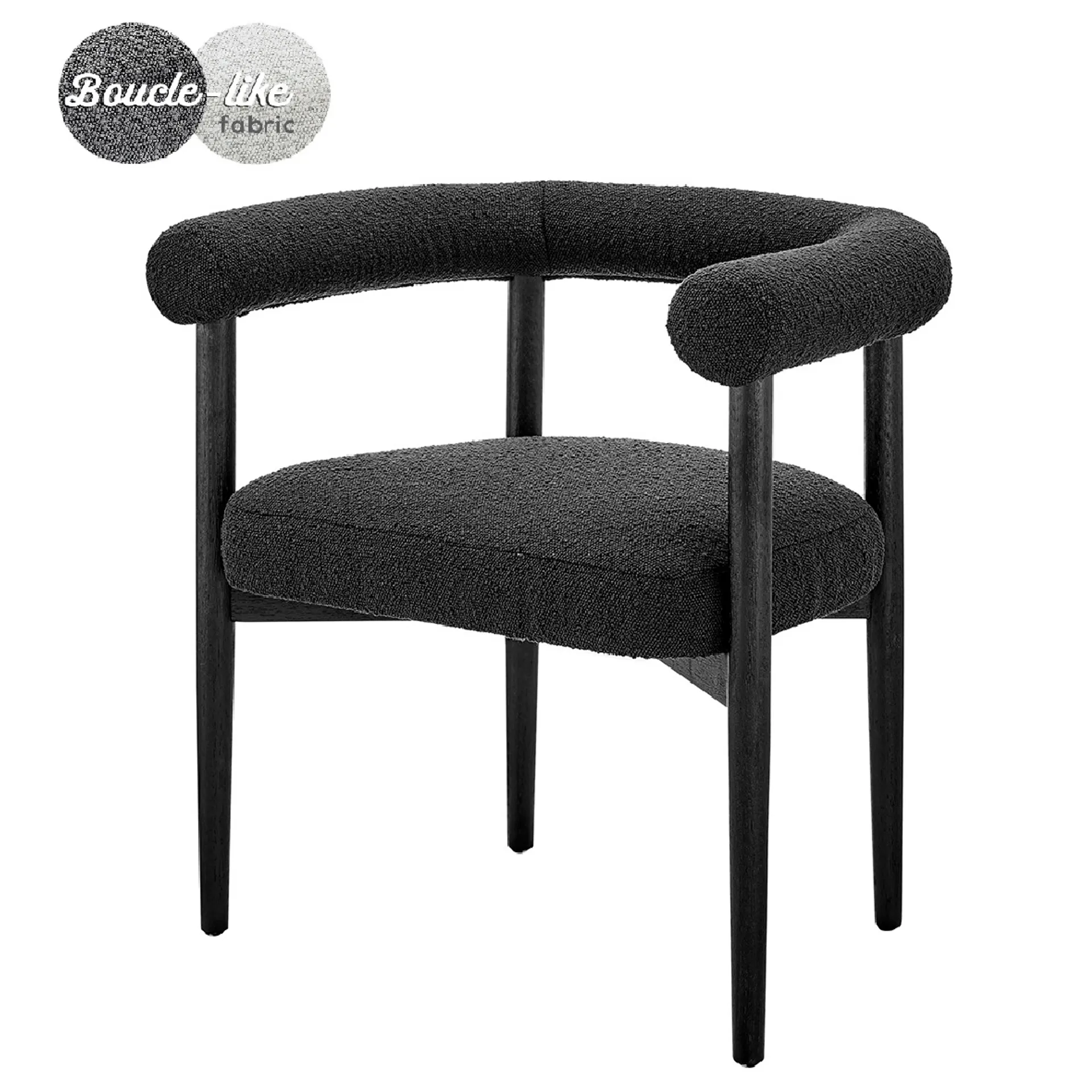 Keanu Fabric Dining Side Chair Black Legs, Boucle Black 