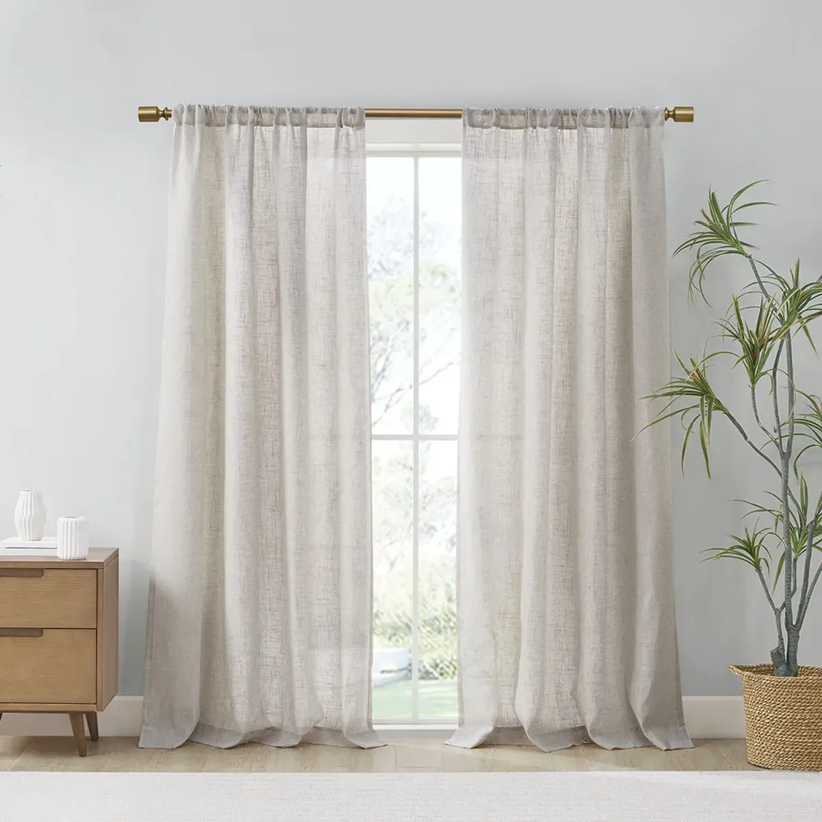 Madison Park Kyler Natural Linen Blend Light Filtering Curtain Panel Pair