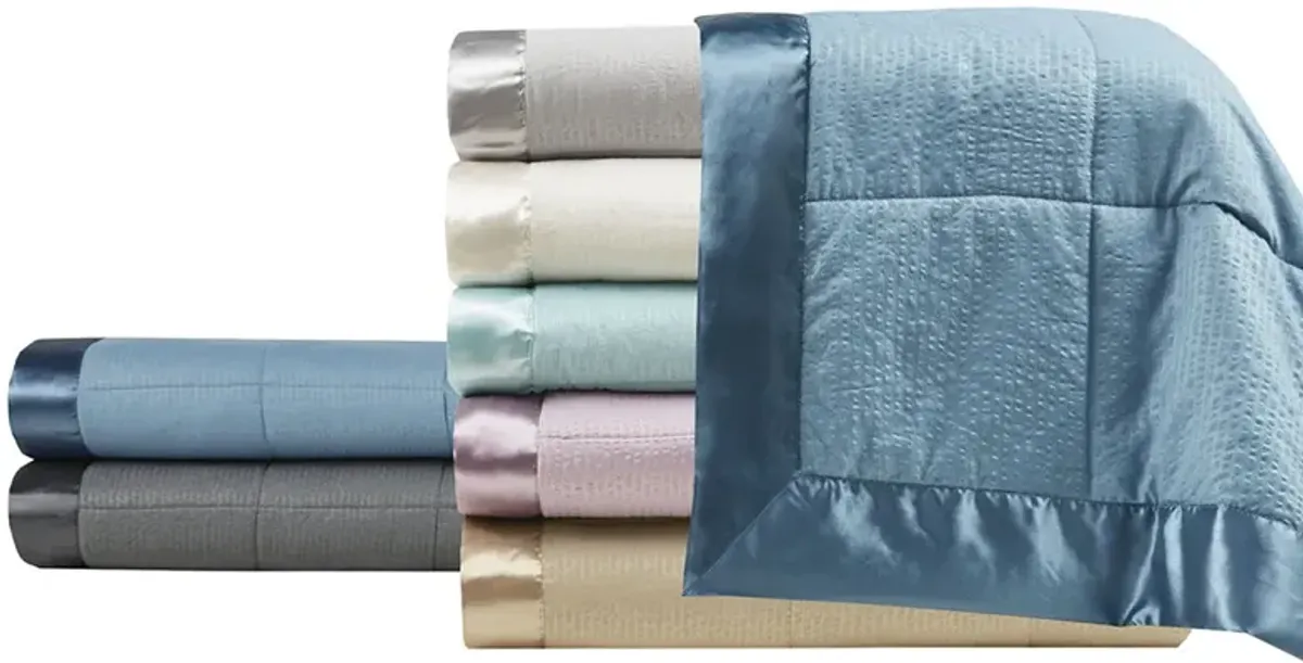 Madison Park Cambria Slate Blue Oversized Down Alternative Blanket with Satin Trim