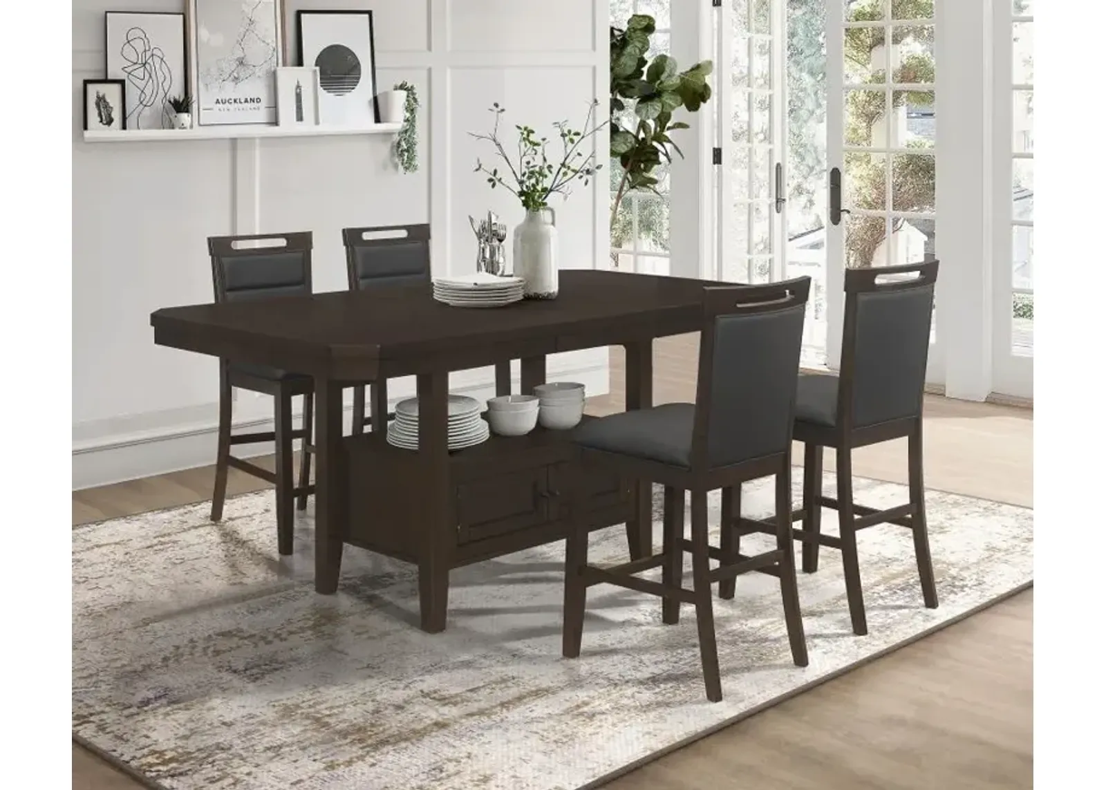 Prentiss 5-piece Rectangular Counter Height Dining Set with Butterfly Leaf Cappuccino