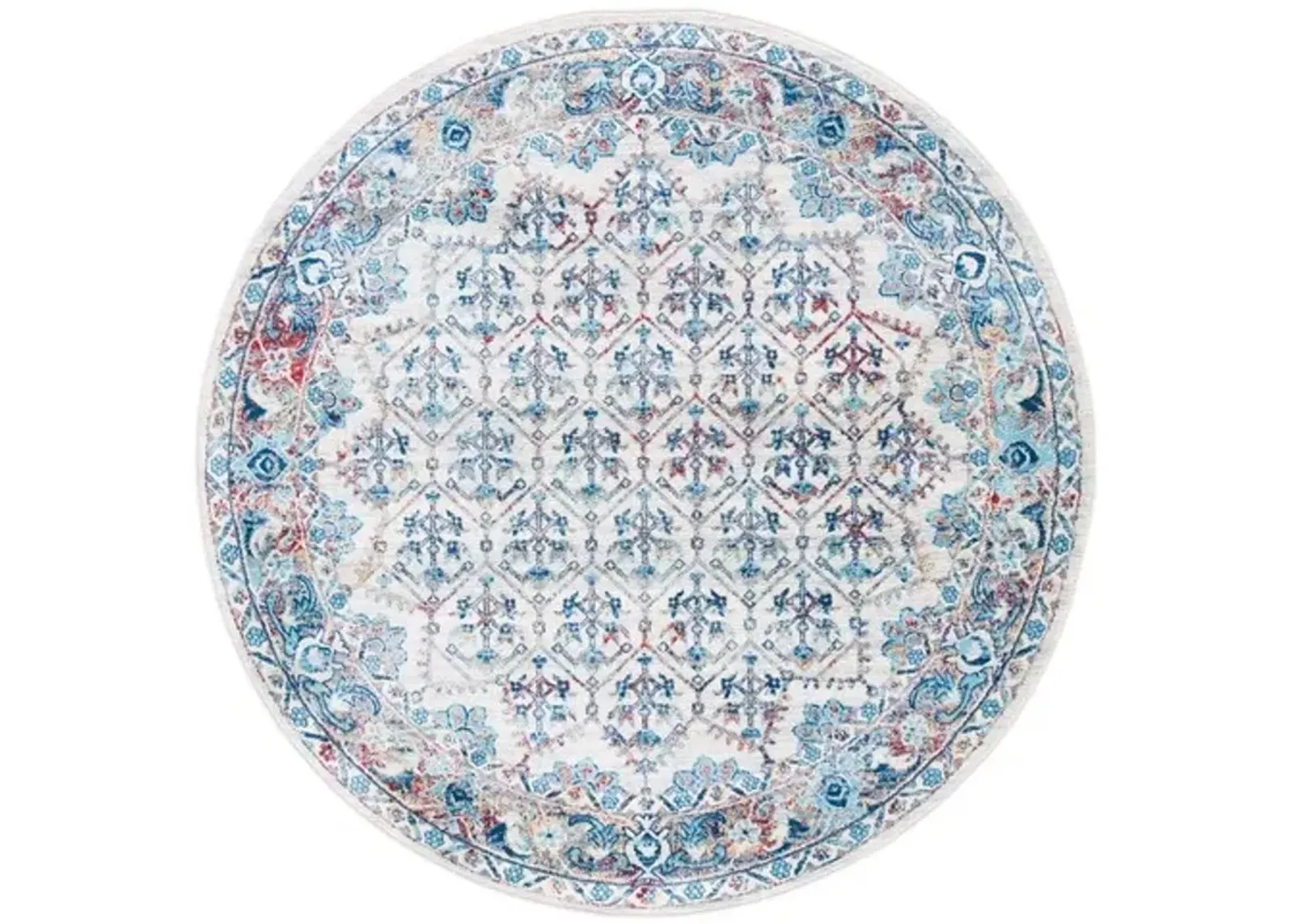 Brentwood 869 Ivory / Blue 5' X 5' Round Round Powerloomed Rug