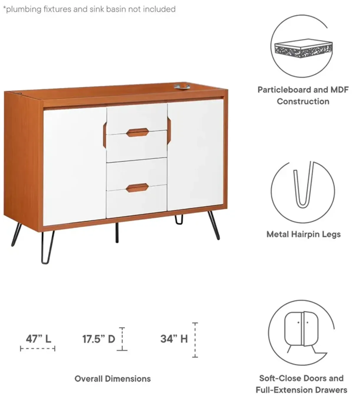 Energize 48" Double Sink Compatible (Not Included) Bathroom Vanity Cabinet