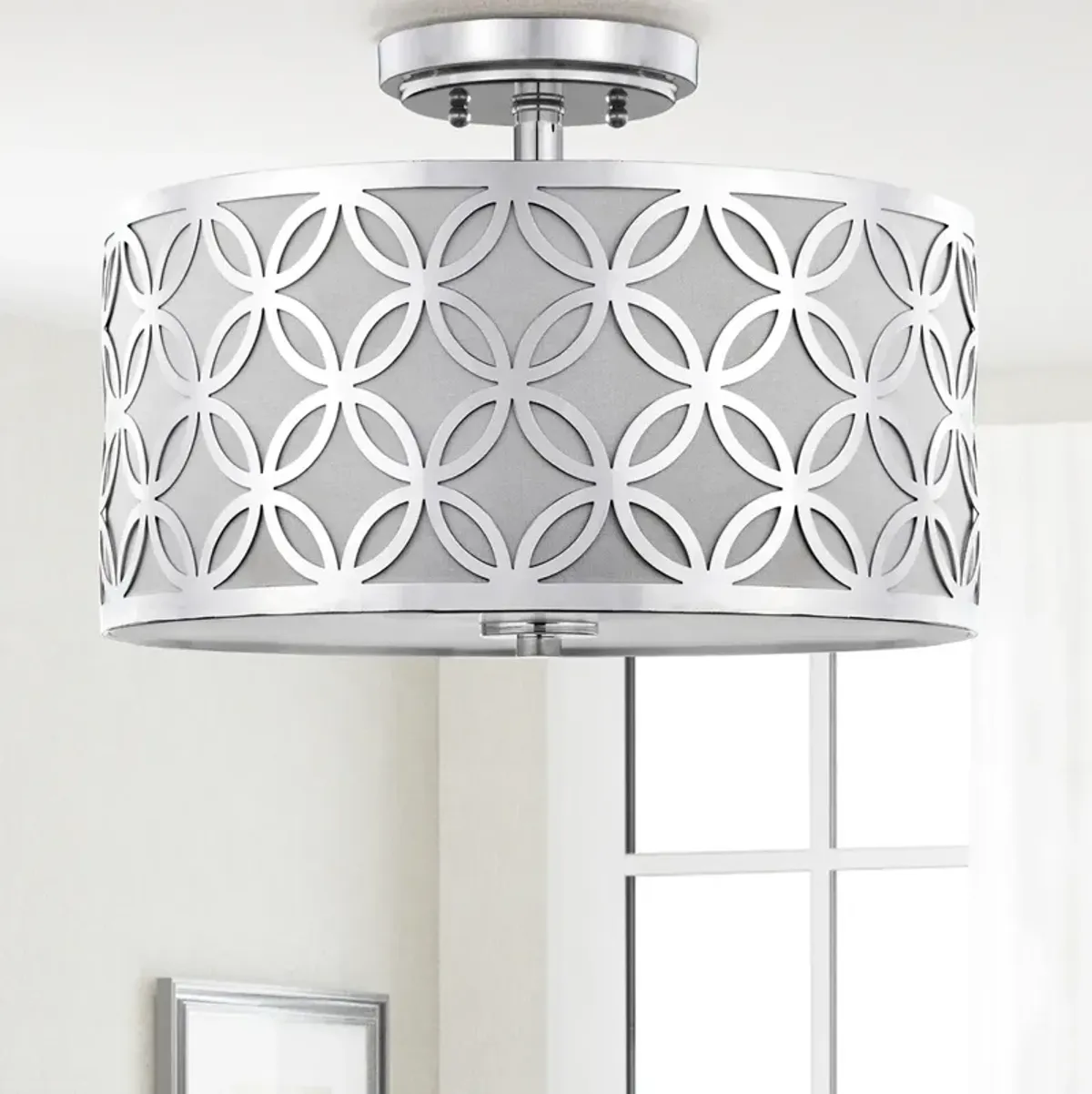 Cecily Leaf Trellis 3 Light 15-Inch Dia Chrome Flush Mount