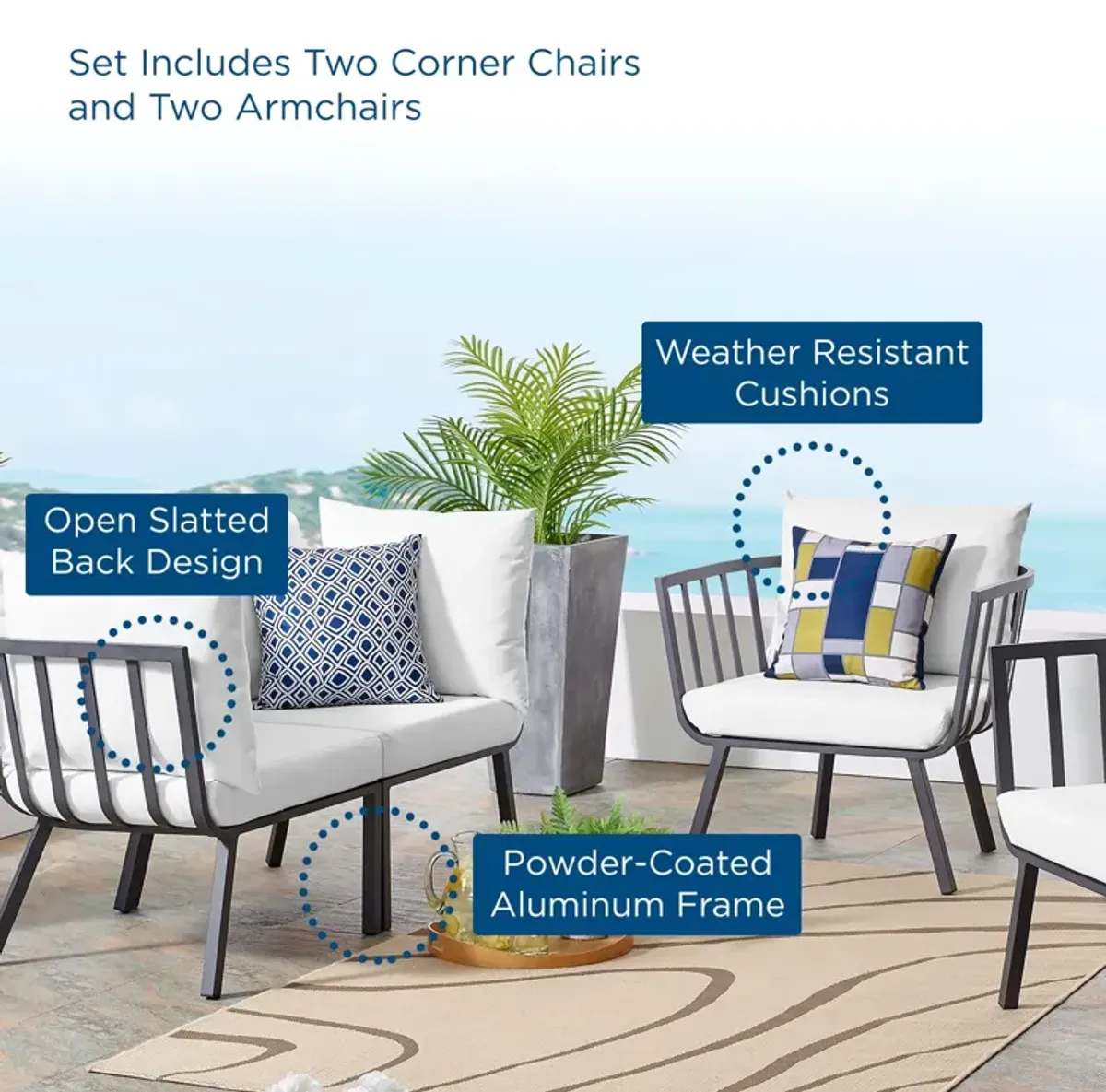 Riverside 4 Piece Outdoor Patio Aluminum Set