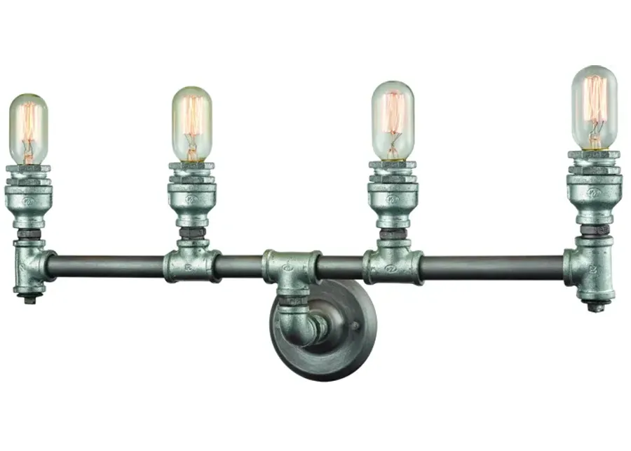 Cast Iron Pipe 28" Wide 4-Light Vanity Light - Weathered Zinc