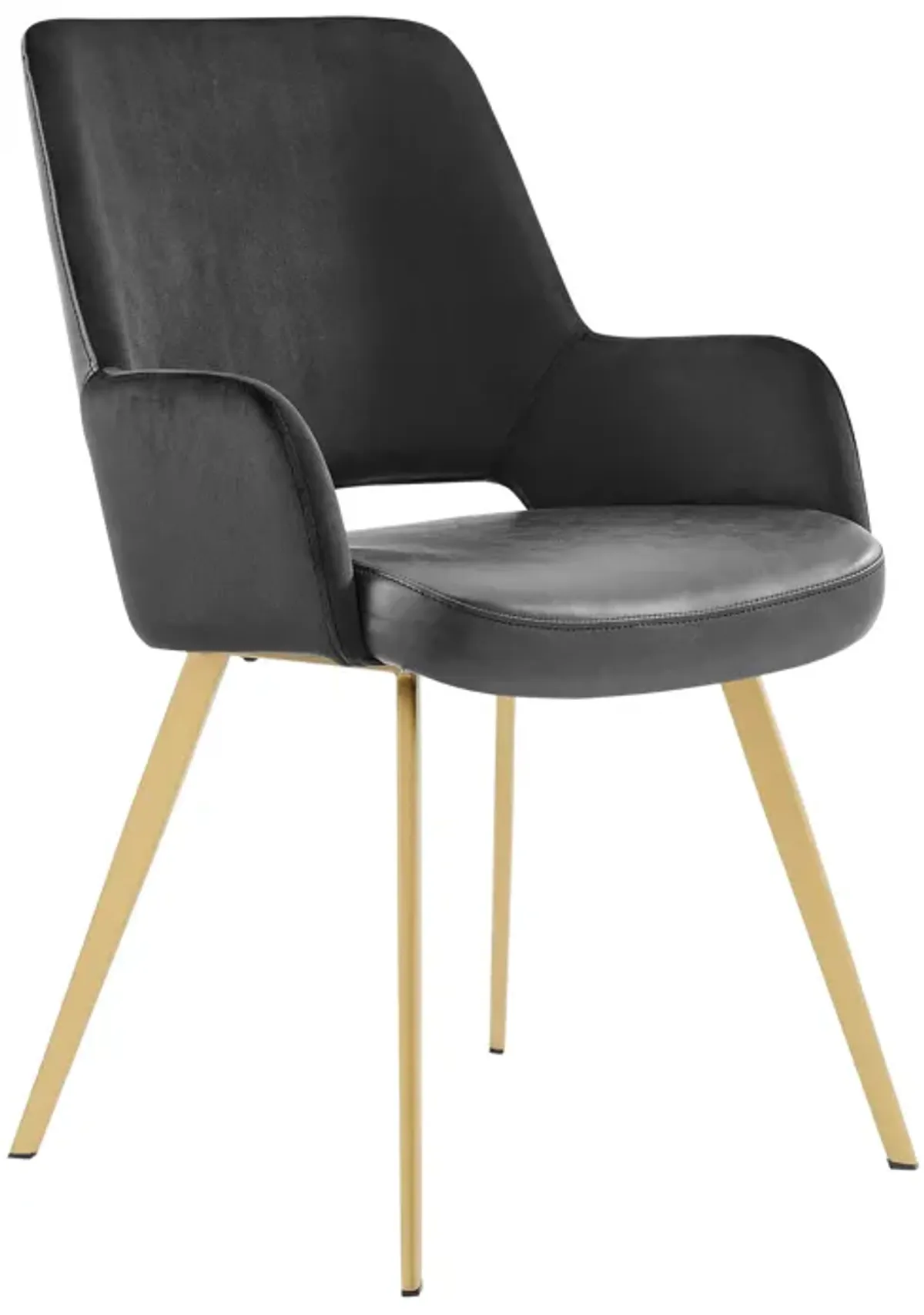 Desi Armchair in Black Velvet Fabric and Leatherette with Matte Brushed Gold Base