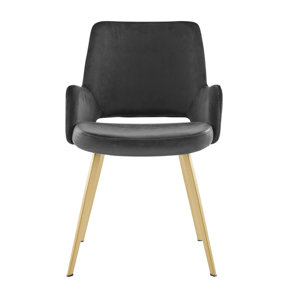 Desi Armchair in Black Velvet Fabric and Leatherette with Matte Brushed Gold Base