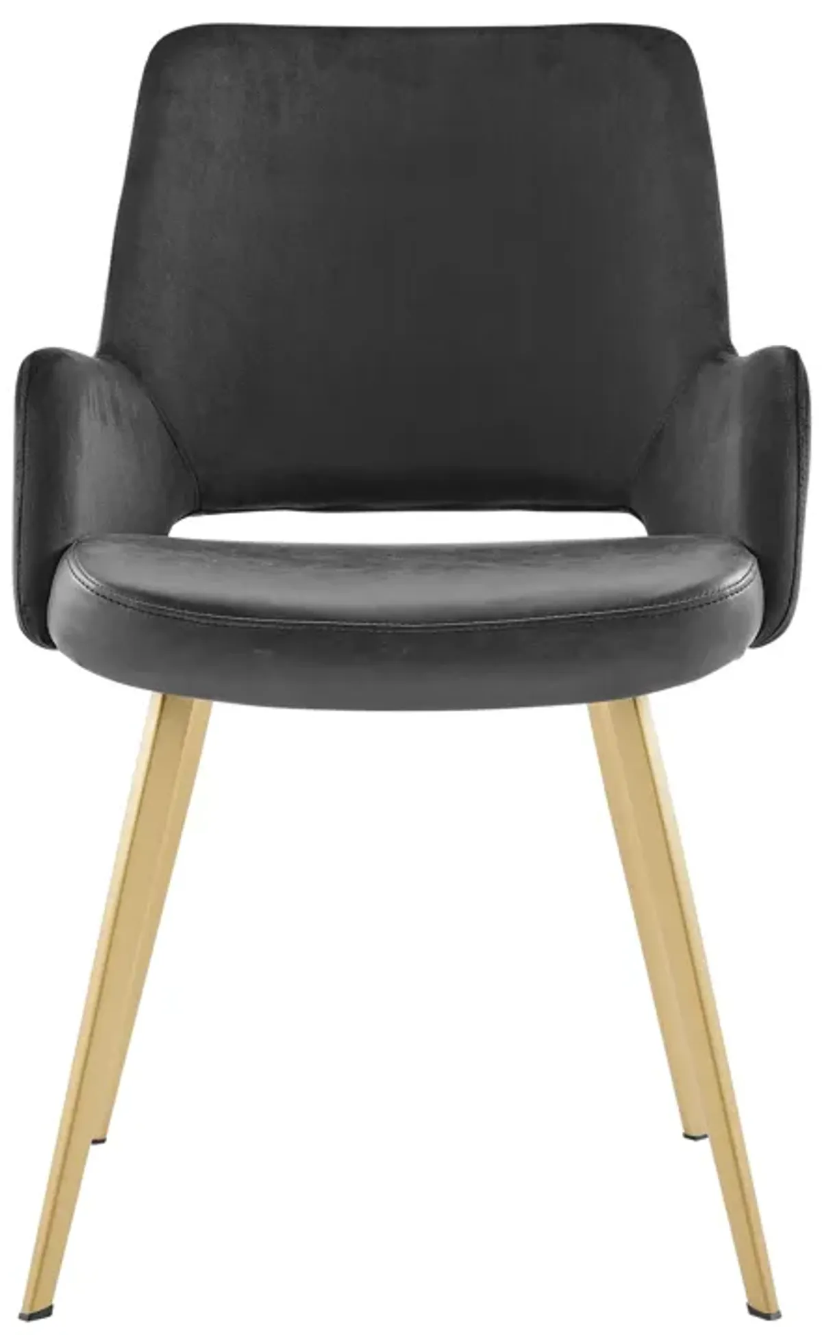 Desi Armchair in Black Velvet Fabric and Leatherette with Matte Brushed Gold Base