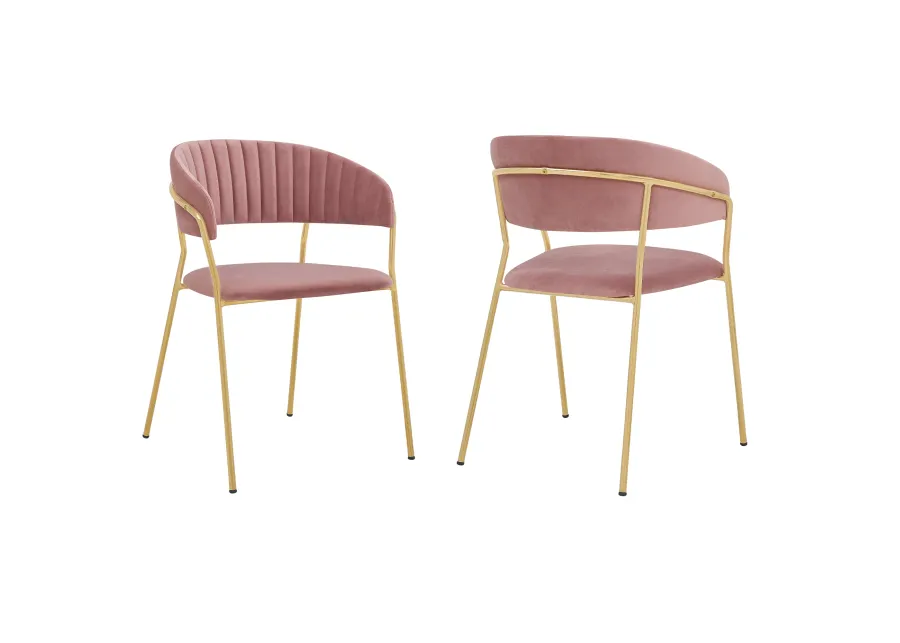 Nara Modern Pink Velvet and Gold Metal Leg Dining Room Chairs - Set of 2