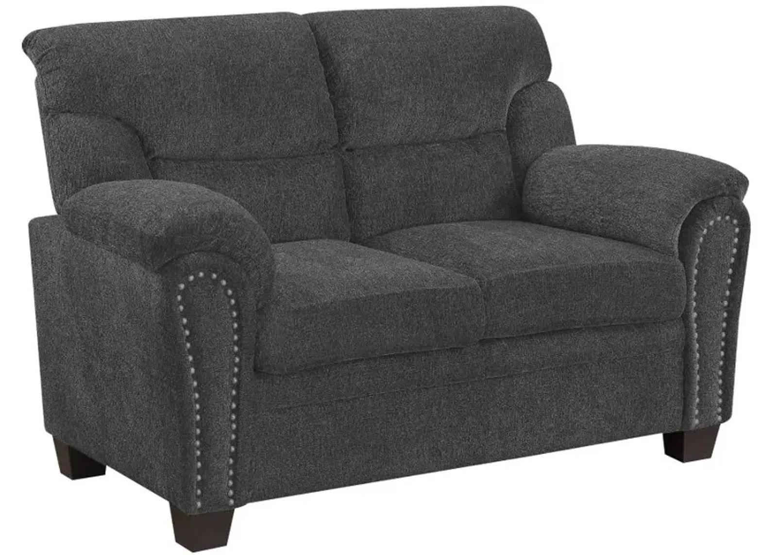 Clementine Upholstered Loveseat with Nailhead Trim Grey