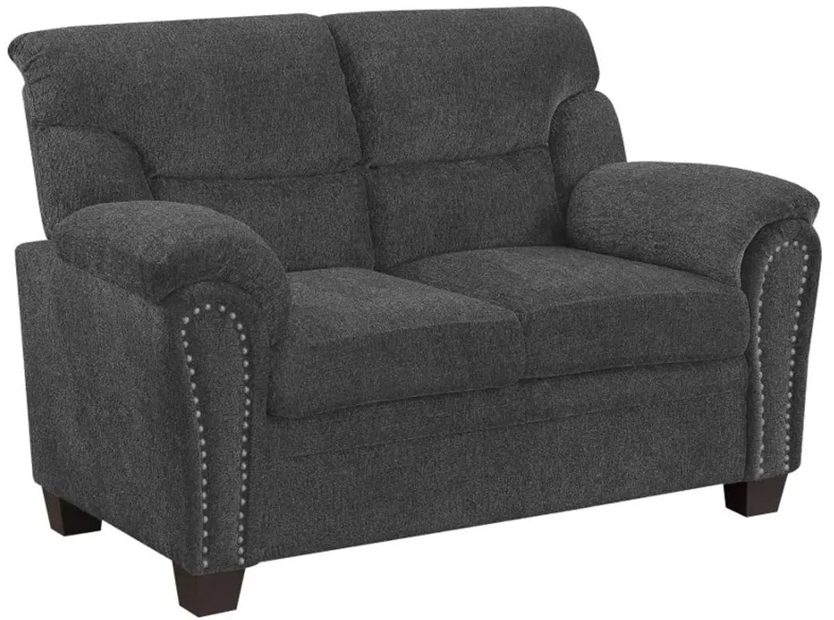 Clementine Upholstered Loveseat with Nailhead Trim Grey