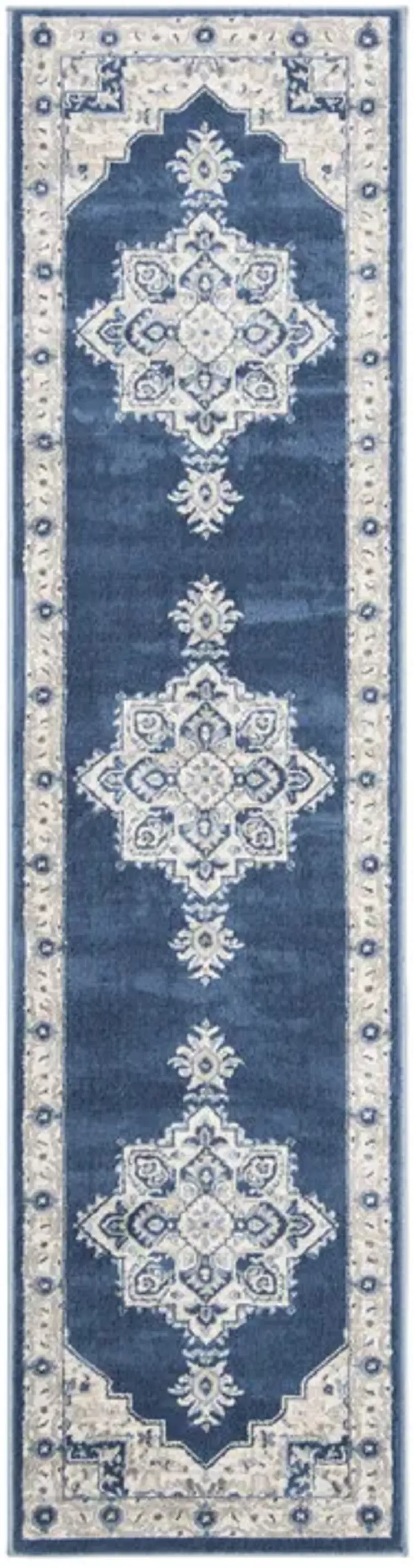 Brentwood 865 Navy / Creme 2' X 6' Runner Powerloomed Rug