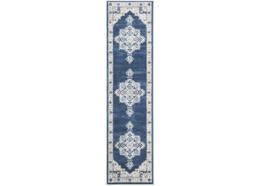 Brentwood 865 Navy / Creme 2' X 6' Runner Powerloomed Rug