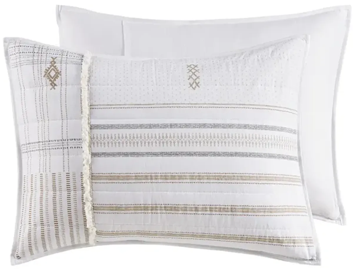 INK+IVY Salar Natural 3 Piece Printed Cotton Quilt Set with Trims
