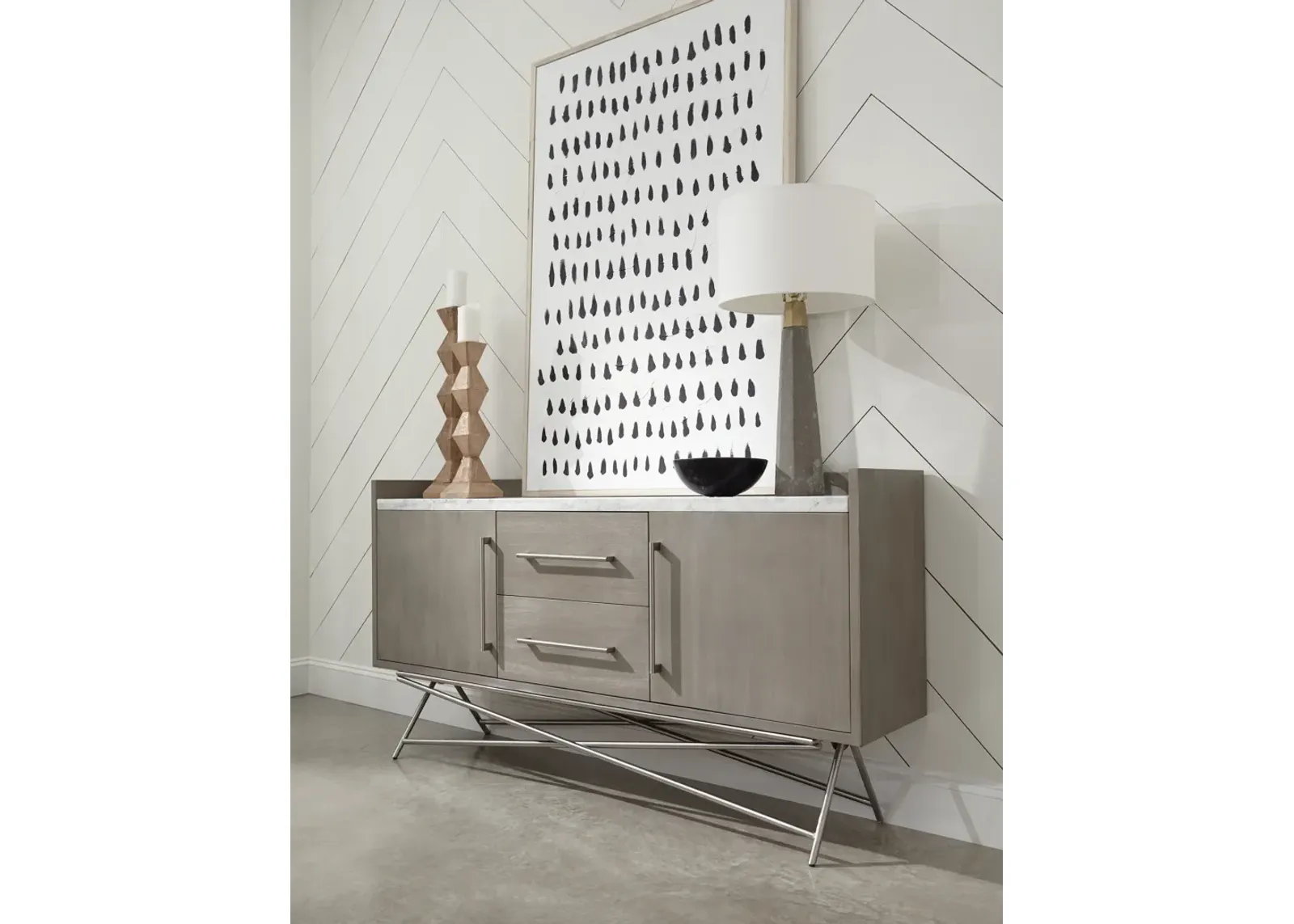 Coral Marble Top Rectangular Sideboard in Antique Grey