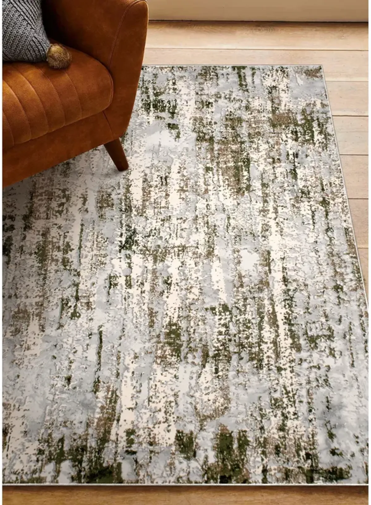 ARIELLA Grey/Green Rectangle 2'6" x 10 ft Rug