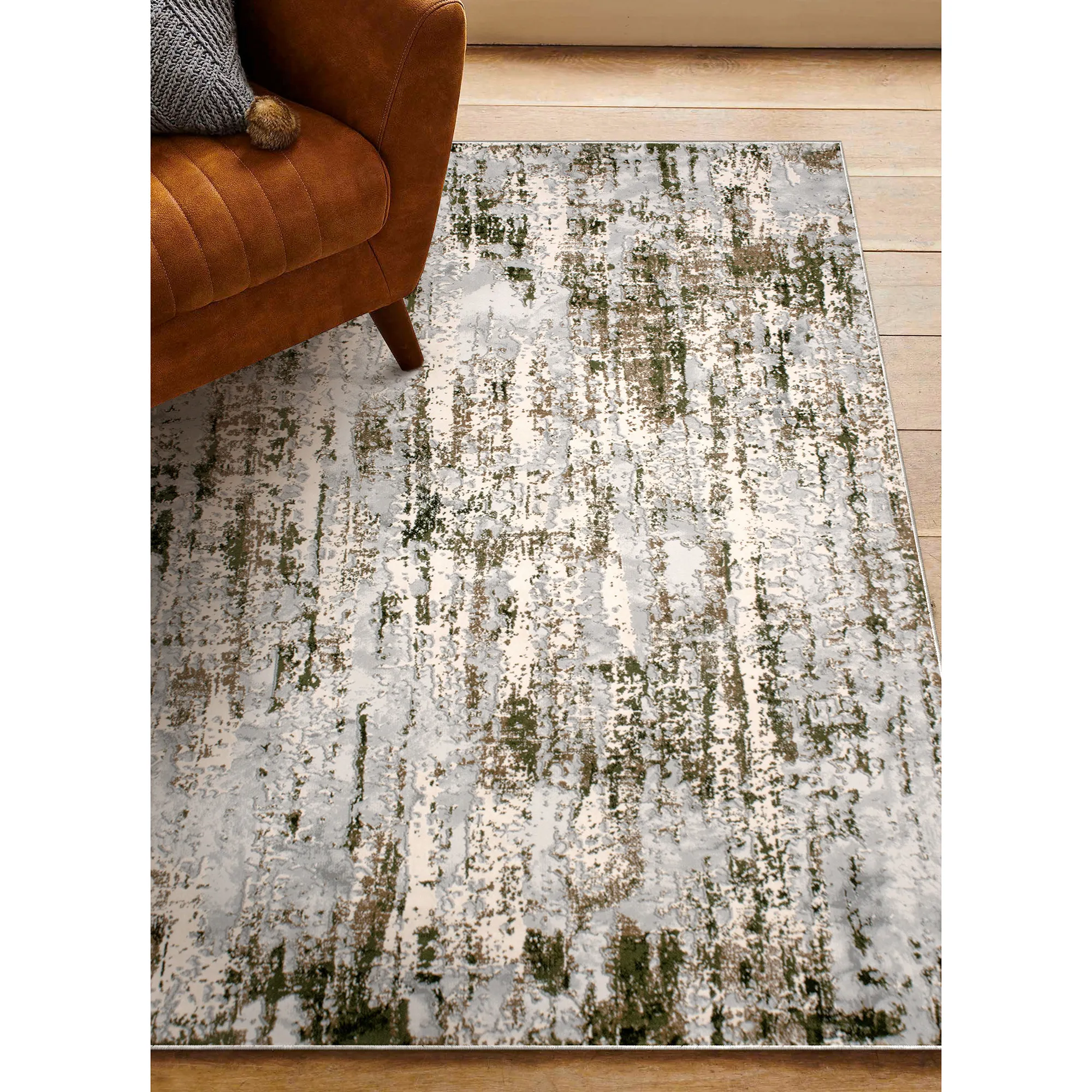 ARIELLA Grey/Green Rectangle 2'6" x 10 ft Rug