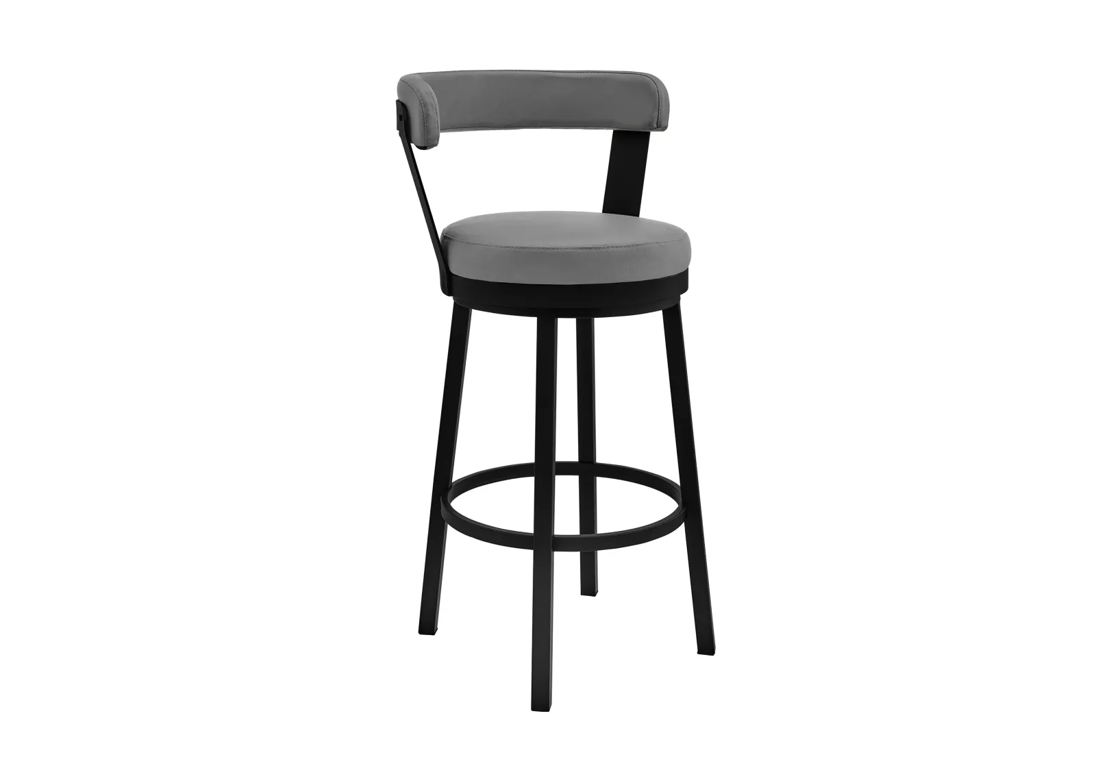 Kobe 26" Counter Height Swivel Bar Stool in Black Finish and Gray Faux Leather